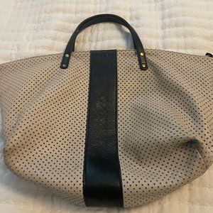 Kempton & Co Devon bag Off White W/ Black Stripe Perforated Leather Bag